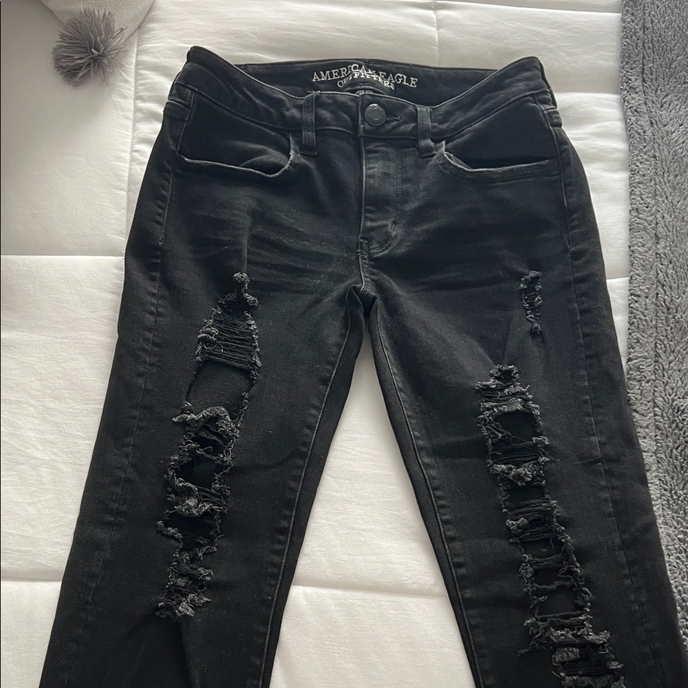 American Eagle Outfitters Black Ripped Skinny Jeans